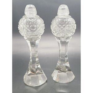 Bohemian Cut Crystal Salt & Pepper Shakers Tall Footed MCM Vintage